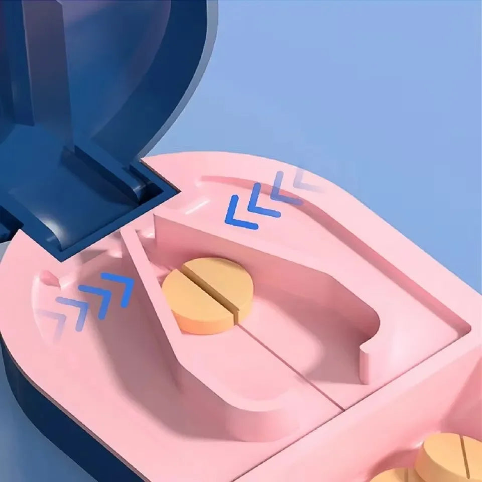 Portable Pill Splitter -2-in-1 Pill Box with Stainless Steel Blade - Suitable for Vitamin Tablets - Cutting Pills 1/2, 1/4 with