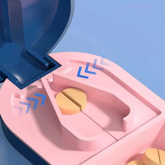 Portable Pill Splitter -2-in-1 Pill Box with Stainless Steel Blade - Suitable for Vitamin Tablets - Cutting Pills 1/2, 1/4 with