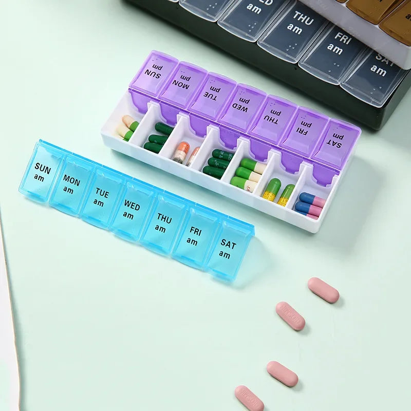 New Weekly Portable Travel Pill Cases Box 7 Days Organizer 14 Grids Pills Container Storage Tablets Vitamins Medicine Fish Oils