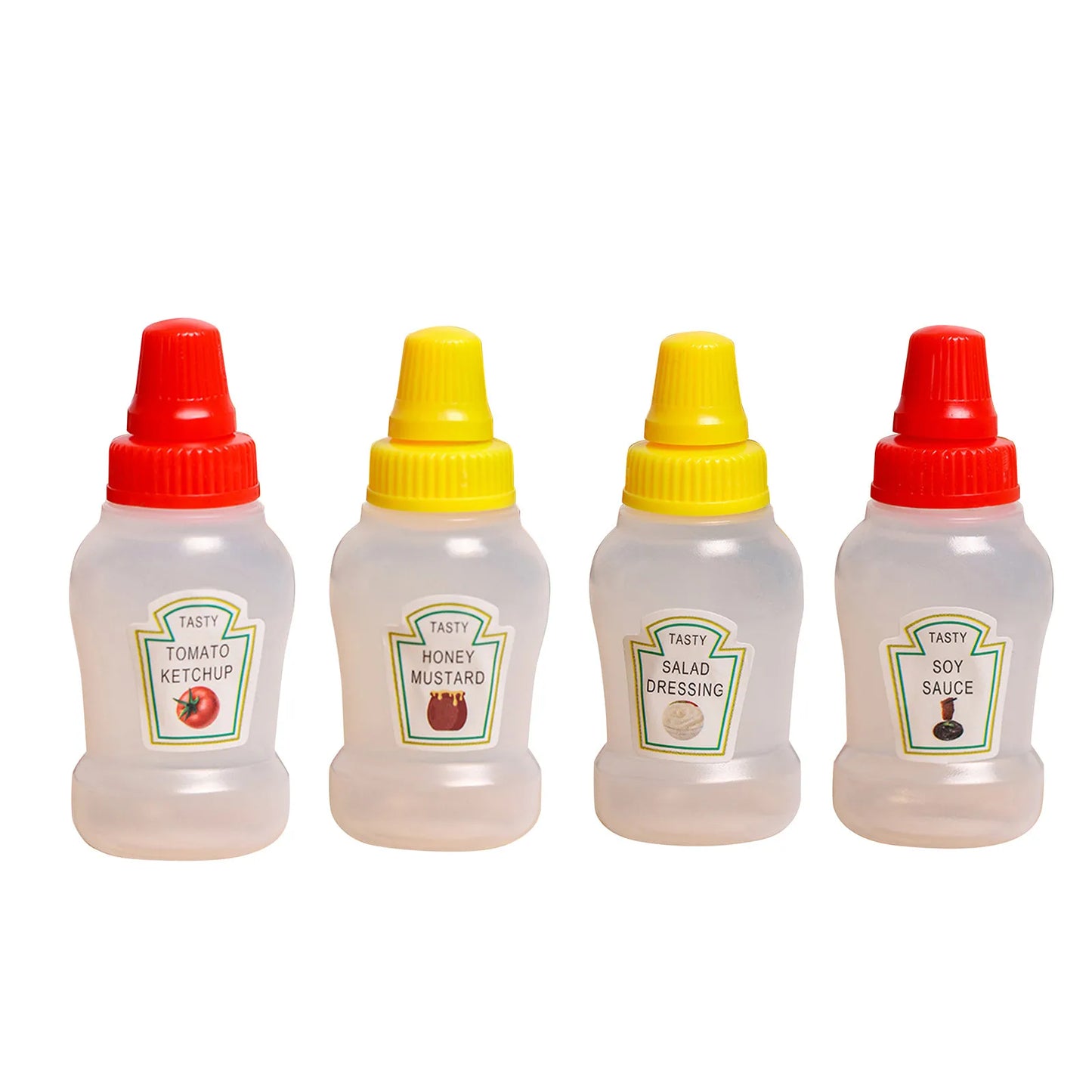 4pcs Mini Condiment Bottles Portable Seasoning Storage Containers Jars BBQ Office Dressing Dispensers For Honey Salad Ketchup