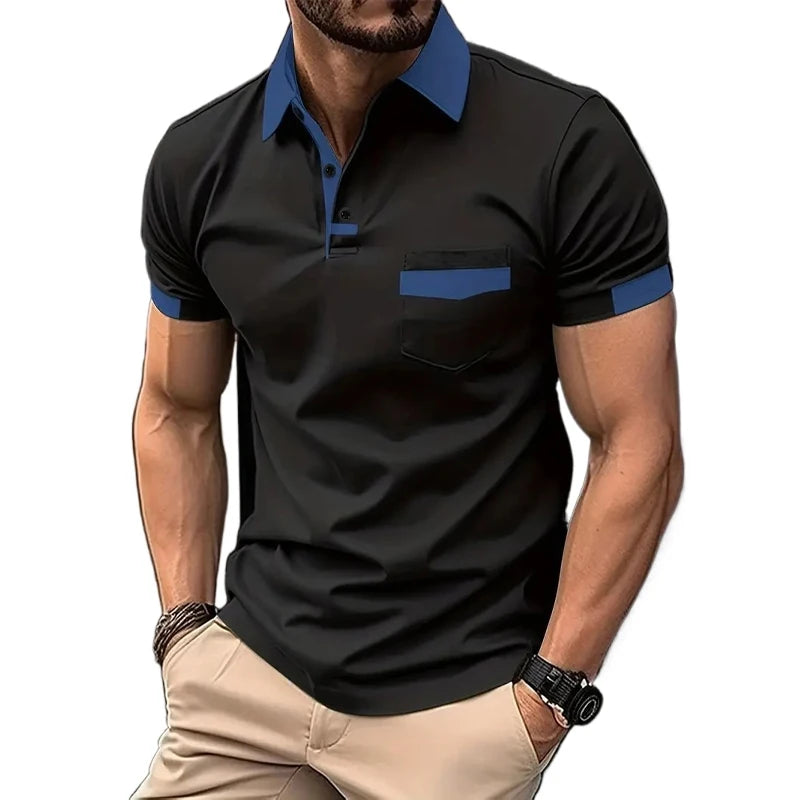 Summer Men's Short Sleeve T Shirts Solid Color Polo Shirt Breathable Loose Basic Shirts for Men Lightweight Tops with Pockets