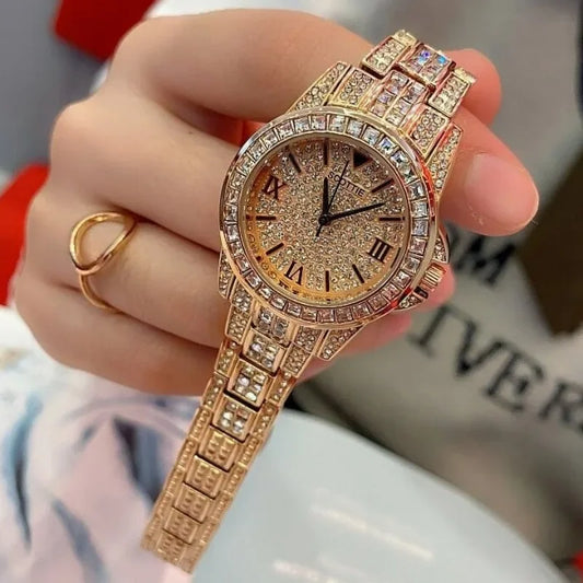 Shiny Diamond Watch Bracelets Set Women Fashion Rose Gold Quartz Watch Girls Luxury Brand Rhinestone Casual Clock Jewelry Gifts