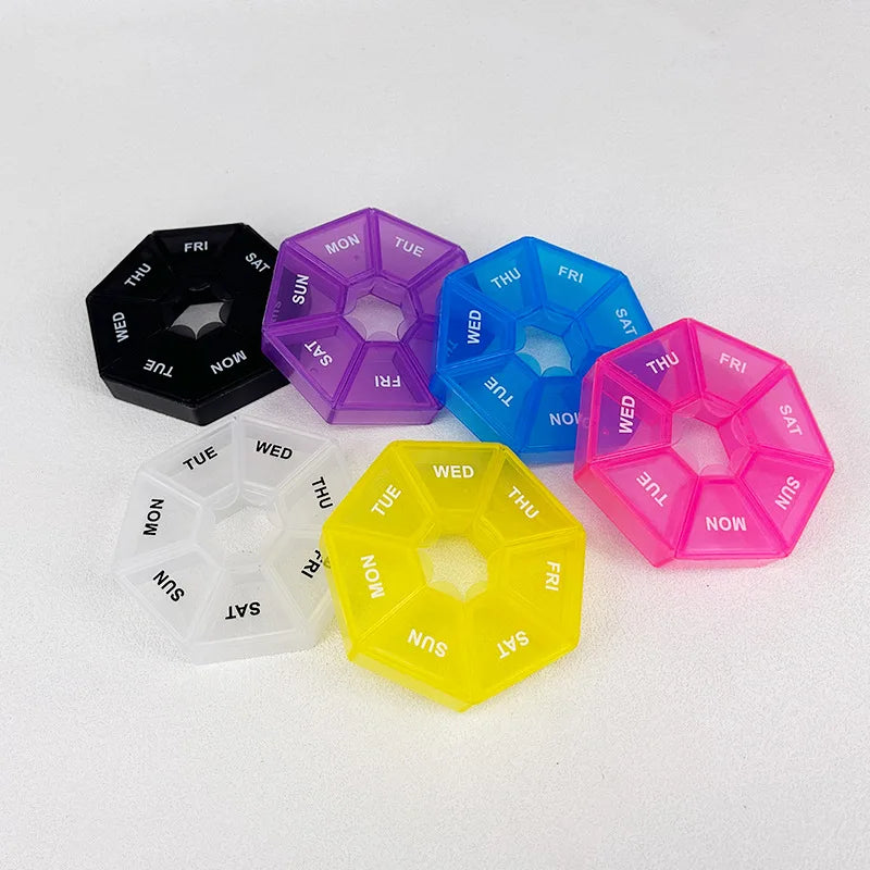 1PcsA week 7 corners pill box Round 7 boxes for one week small pill box mini 7 days portable points Medicine jewelry box