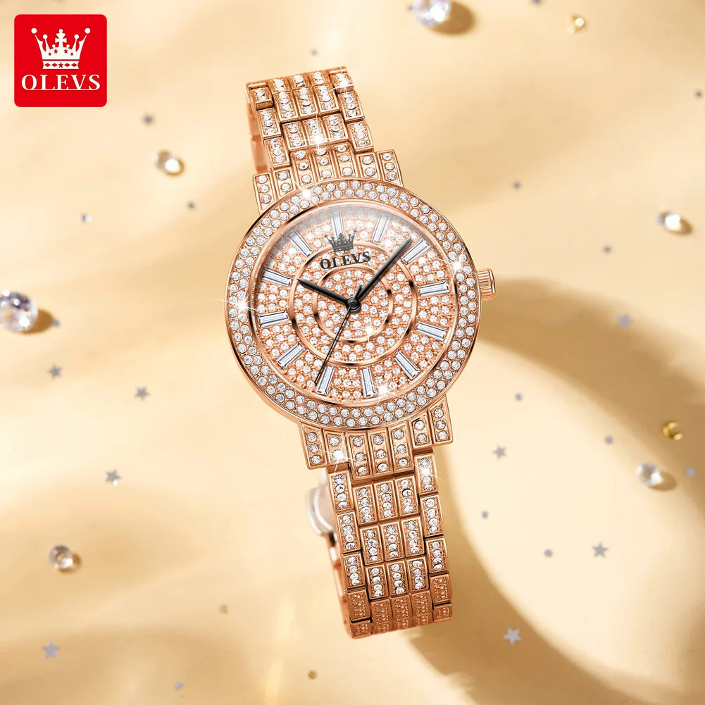 OLEVS 9904 Women Watchs Original Fashion Band Quartz Wristwatch Waterproof Luminous Diamond Dial Bezel Ladies Watch Reloj