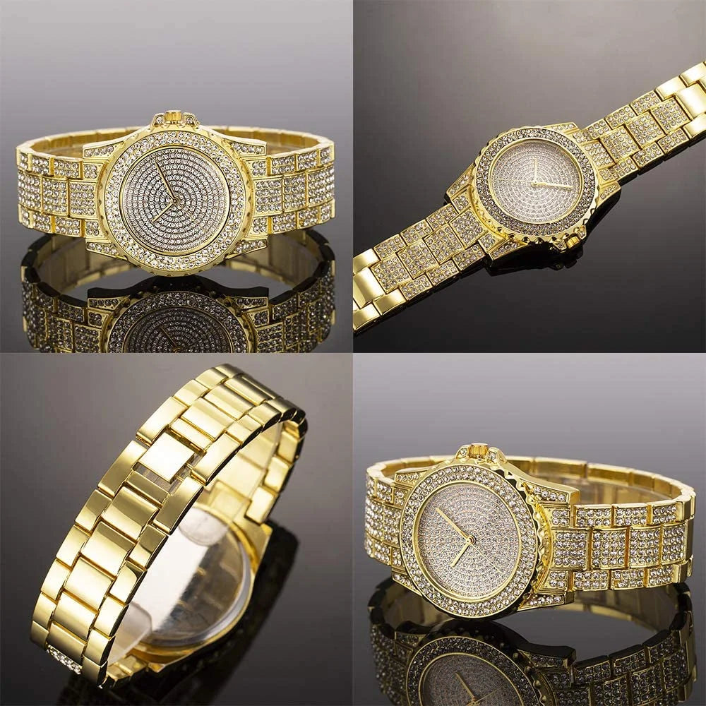 Luxury Ladies Watch Iced Out Watch with Quartz Crystal Rhinestone Diamond Watches Women Stainless Steel Wristwatch Full Diamonds