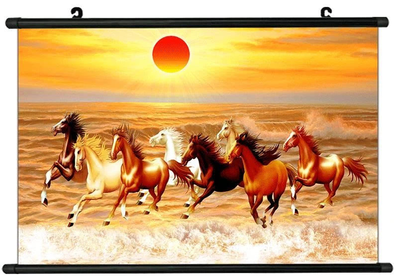 Red Sun, Horse Arrives Success, Town House Gathers Wealth, Eight Steeds Galloping, Self Paste