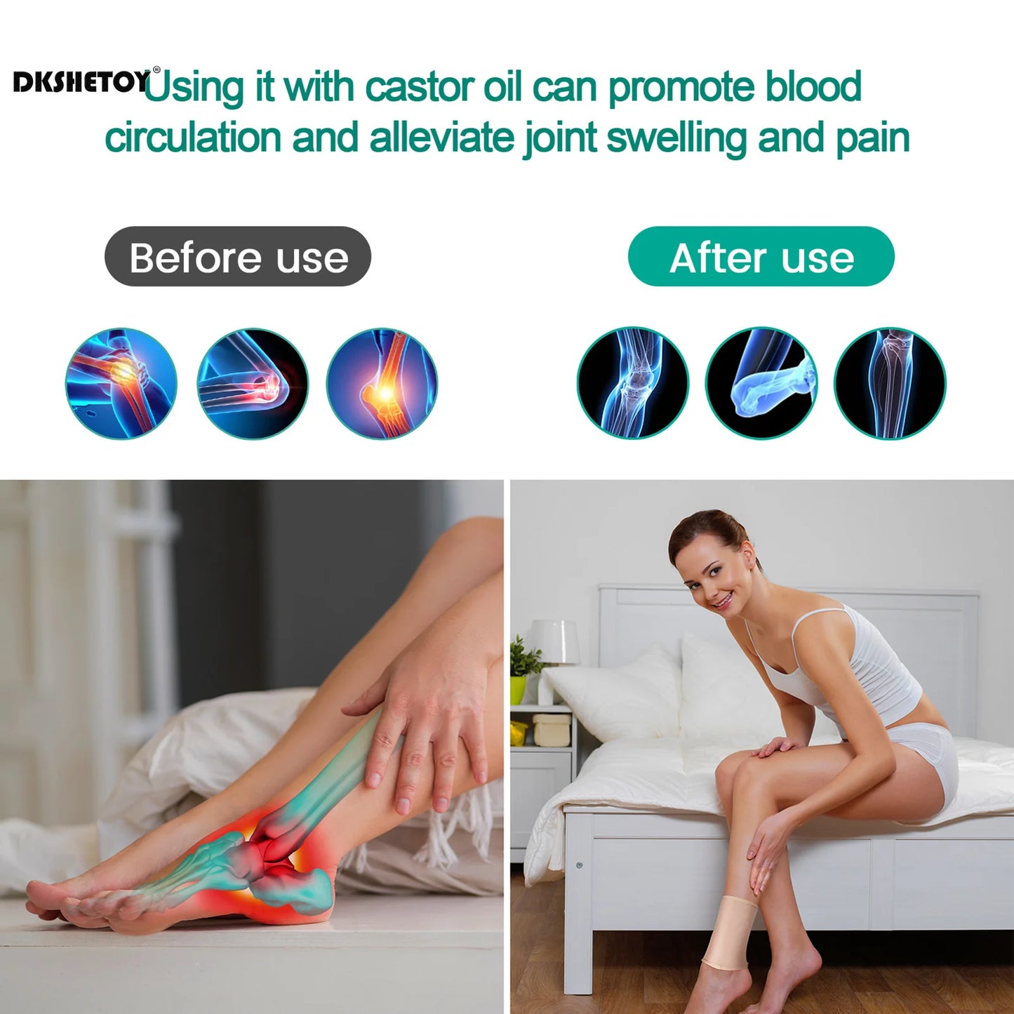 Reusable Castor Oil Pack Organic Knee Pain Compress Wrap Adjustable Pad Self Conditioning Aid Liver Abdomen Muscles Kidneys