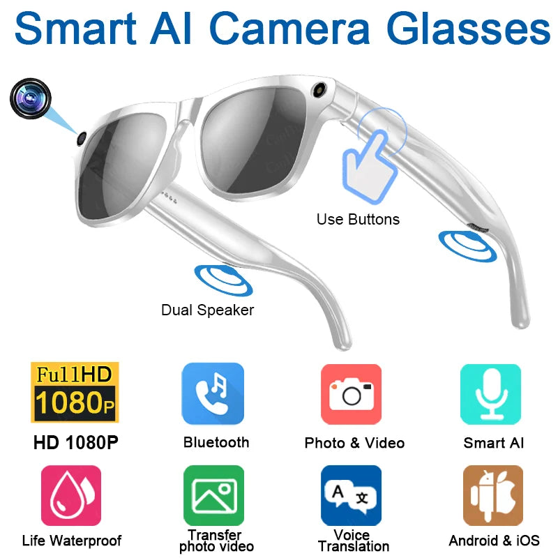 Spectra Pro 4K HD Color Changing AI Smart Glasses Chat GPT 100MP Camera Bluetooth Call Voice Assistant Control Smart Glasses