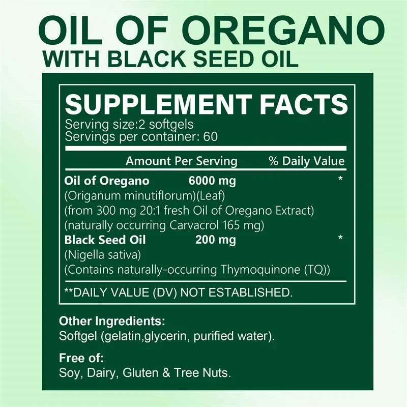 Oregano Oil Capsules - Promote Digestive Health, Intestinal Health, Blood Circulation, Immune System, Anti-oxidation