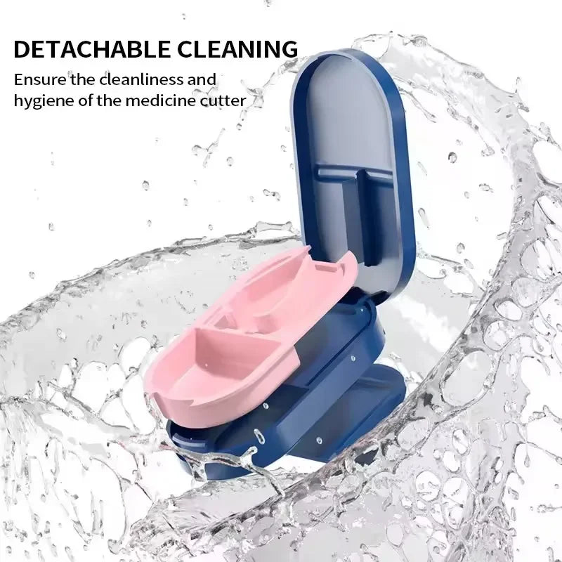 Portable Pill Splitter -2-in-1 Pill Box with Stainless Steel Blade - Suitable for Vitamin Tablets - Cutting Pills 1/2, 1/4 with