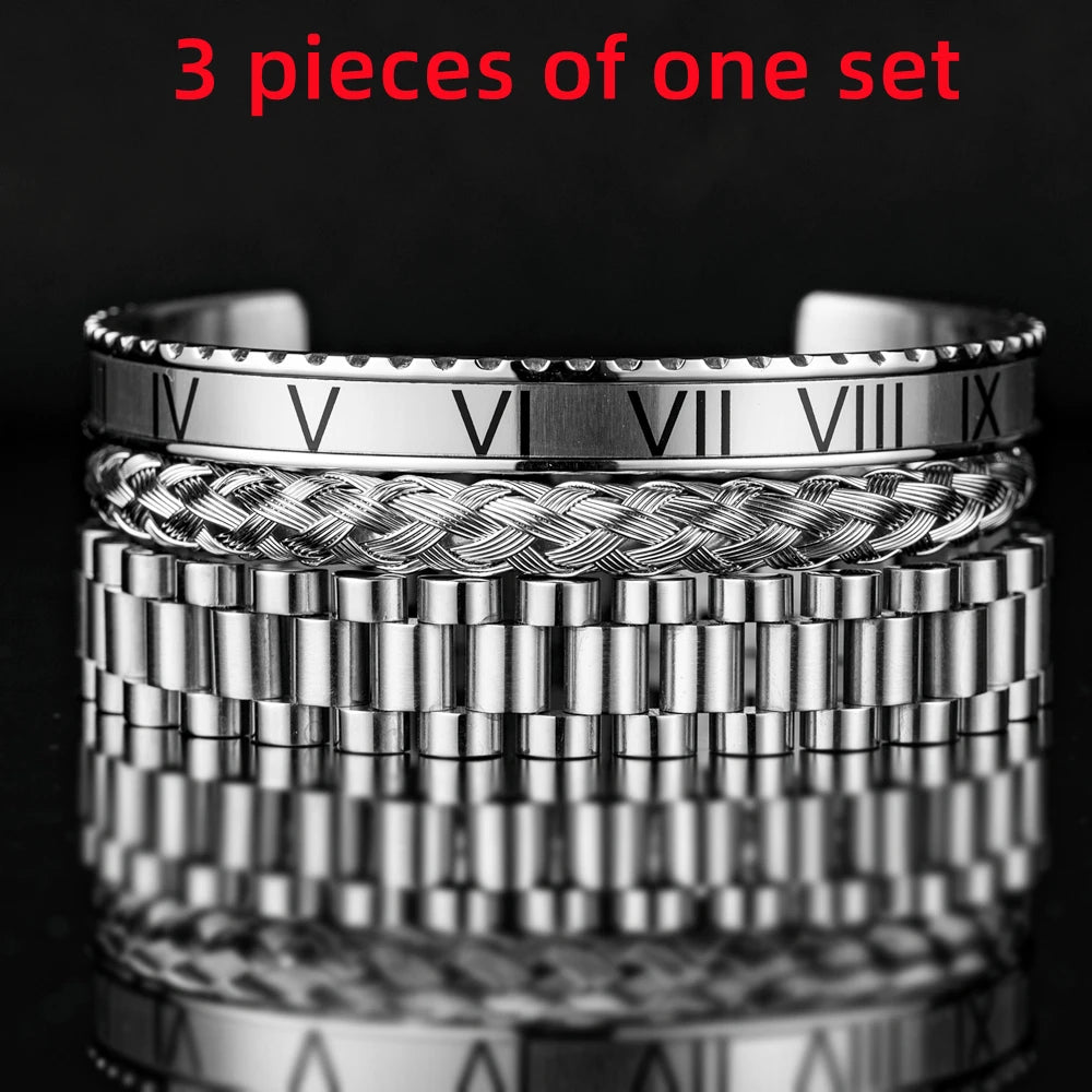 Luxury Roman Number Charm Cuff Bracelet Gold Color Chain Bracelet Stainless Steel Watch Hip Hop Men Royal Jewelry